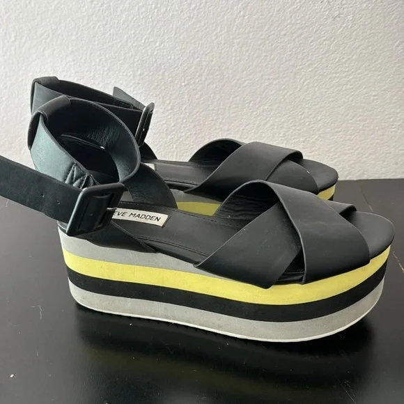 Steve Madden Macer Women's Cuffed Platform Sandals Black Multi size 8 - Picture 6 of 12